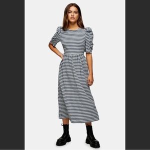 NWT Topshop PETITE Gingham Cross Back Smock Midi
